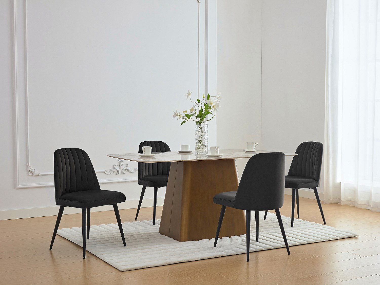 Vente-unique Stuhl 2er-Set - Samt & Metall - Schwarz - Eleana
