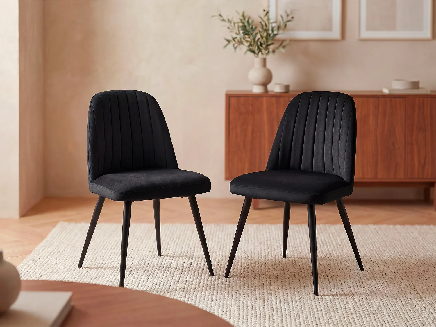 Lot de 2 chaises en velours et métal - Noir - ELEANA