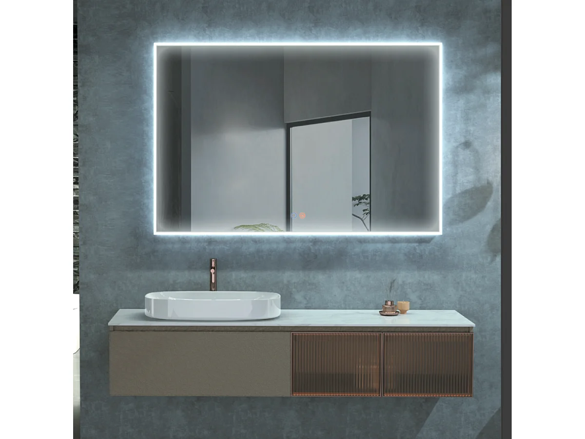 Miroir Salle de Bains Lumineux BOSTON Anti-Buée et Éclairage Périmétral Triled Tactile On/Off 120x80cm LEDIMEX by SANIZÉO