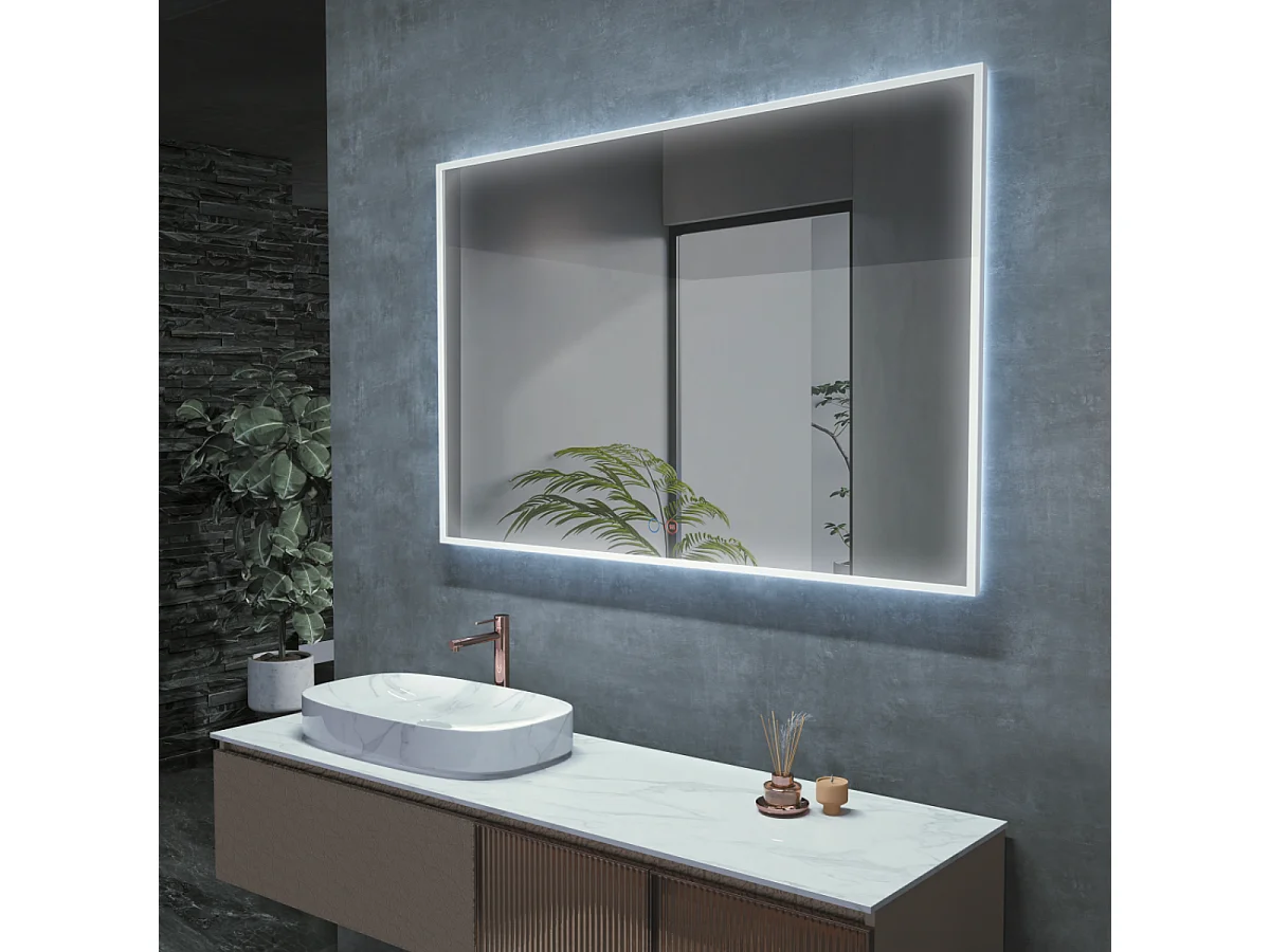 Miroir Salle de Bains Lumineux BOSTON Anti-Buée et Éclairage Périmétral Triled Tactile On/Off 120x80cm LEDIMEX by SANIZÉO