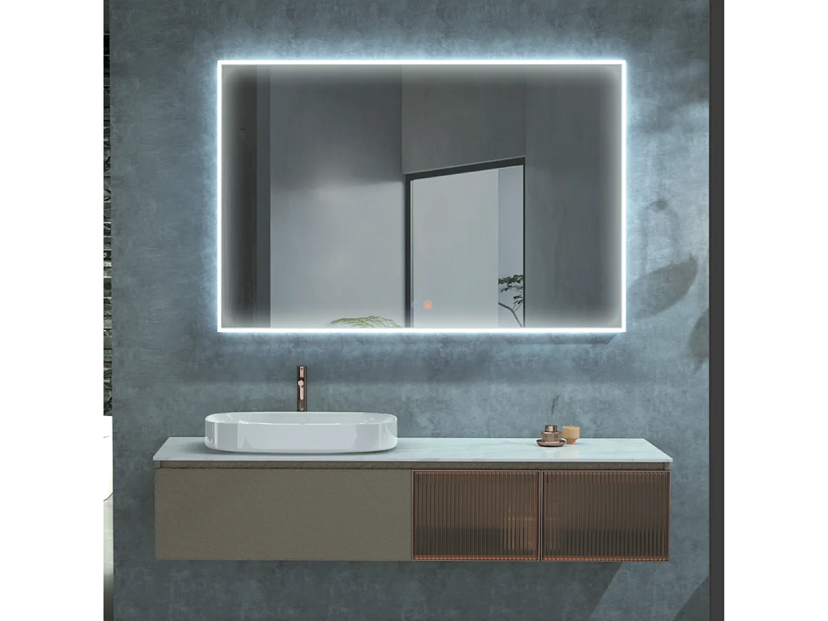 Miroir Salle de Bains Lumineux BOSTON Anti-Buée et Éclairage Périmétral Triled Tactile On/Off 120x80cm LEDIMEX by SANIZÉO