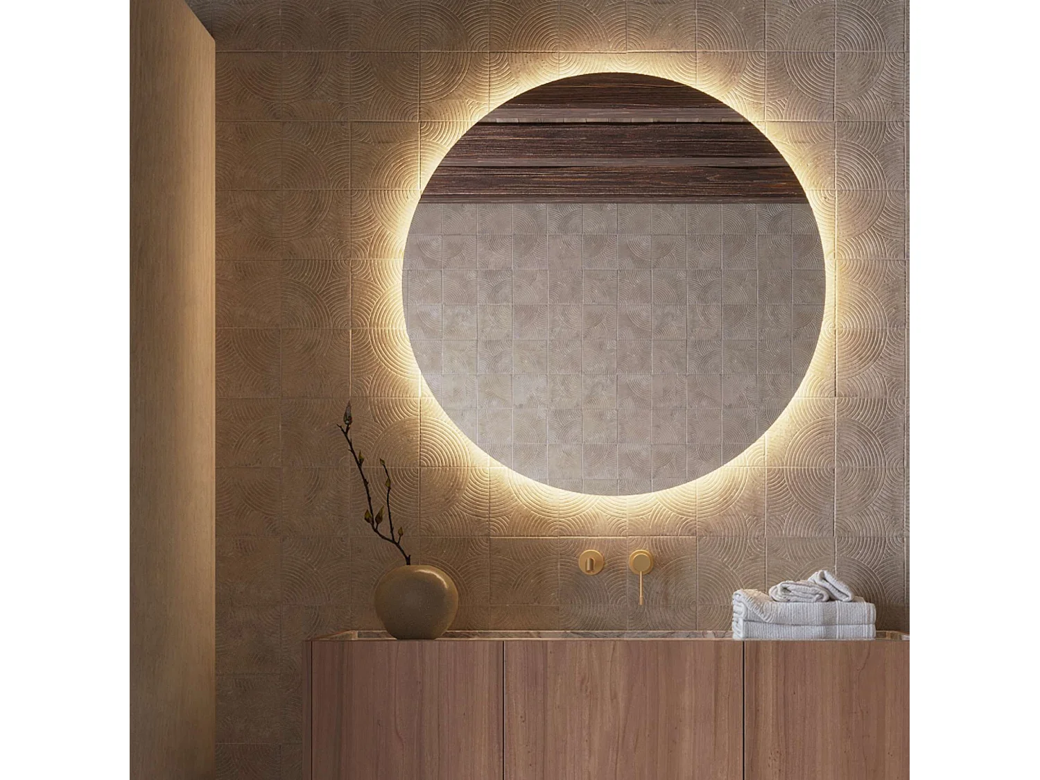 Miroir Salle de Bain OPORTO - Ø70 - Led Rétro-Éclairé (3000K) - Verre Sécurité 5mm - LEDIMEX