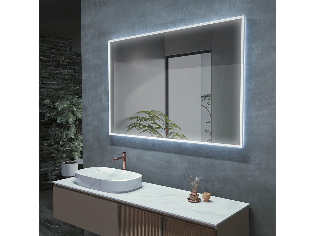 Miroir Salle de Bains Lumineux BOSTON Anti-Buée et Éclairage Périmétral Triled Tactile On/Off 100x80cm LEDIMEX by SANIZÉO