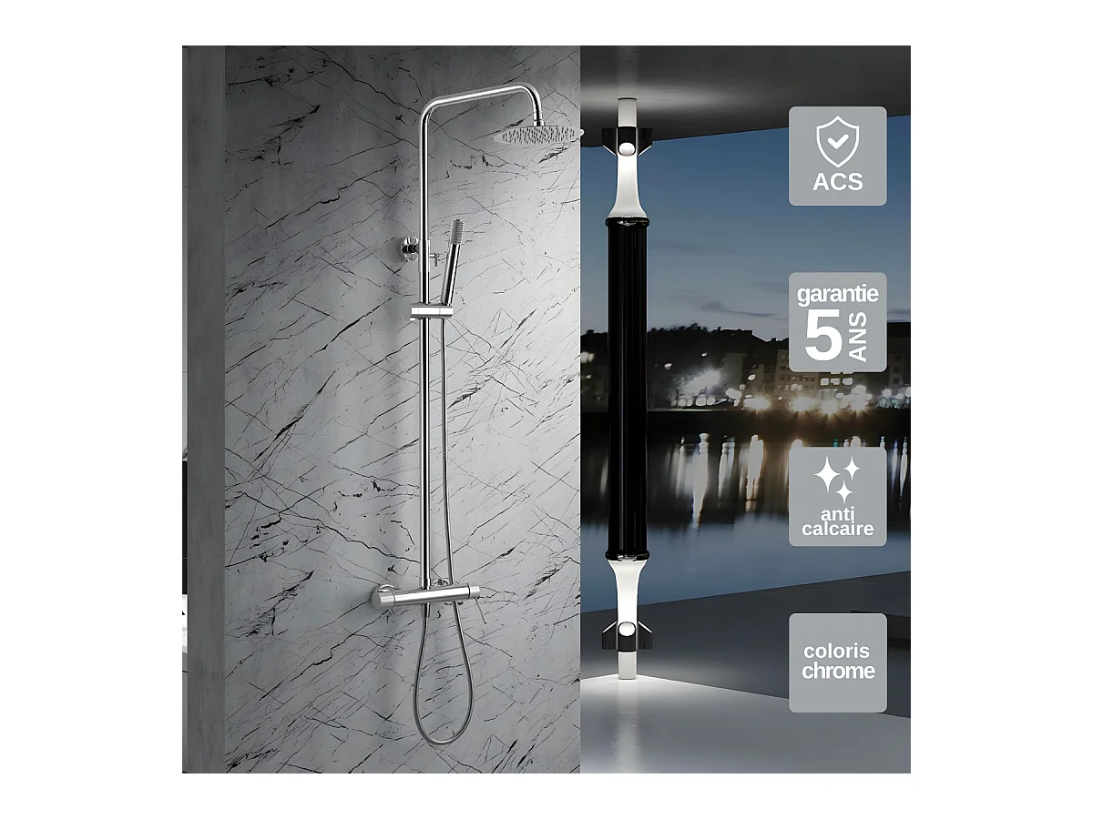 Colonne de Douche chromé anti-calcaire - Design Moderne et Économie d'eau - Kit Complet LINE IMEX