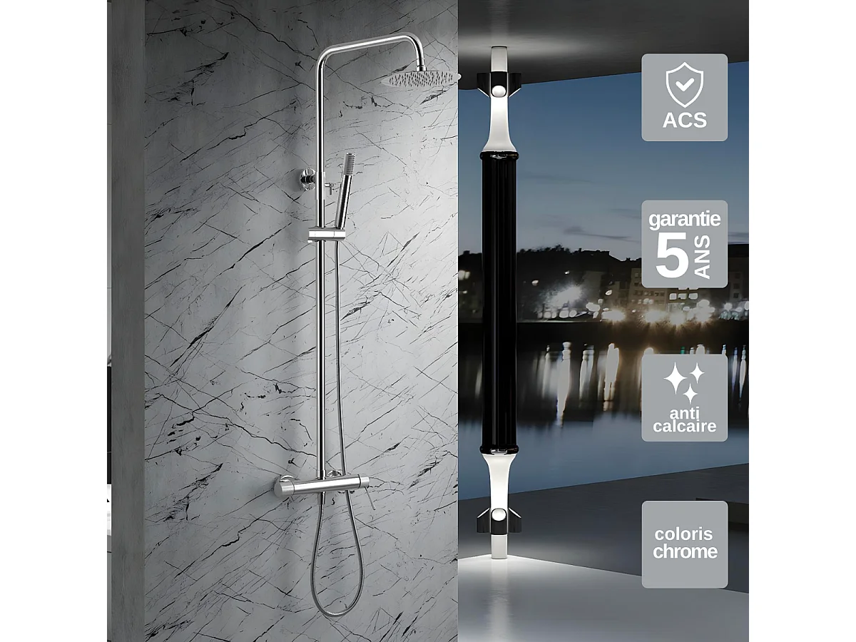 Colonne de Douche chromé anti-calcaire - Design Moderne et Économie d'eau - Kit Complet LINE IMEX