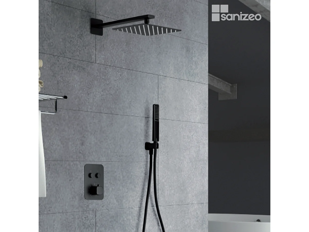 Colonne de Douche Encastrée avec Mitigeur Thermostatique noir mat anti-calcaire - Design Moderne - MADEIRA IMEX