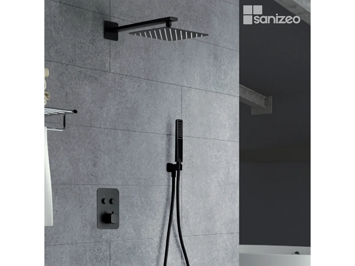 Colonne de Douche Encastrée avec Mitigeur Thermostatique noir mat anti-calcaire - Design Moderne - MADEIRA IMEX