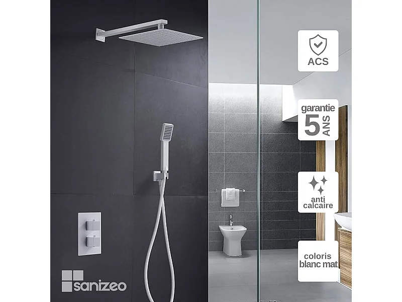 Colonne de Douche Encastrée blanc mat anti-calcaire - Design Moderne et Économie d'eau - Kit Complet CIES IMEX