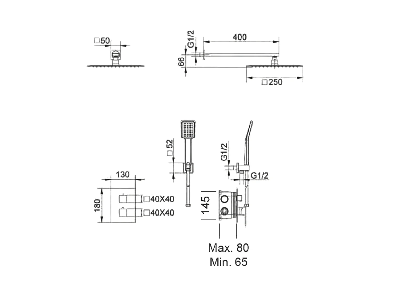 Colonne de Douche Encastrée blanc mat anti-calcaire - Design Moderne et Économie d'eau - Kit Complet CIES IMEX
