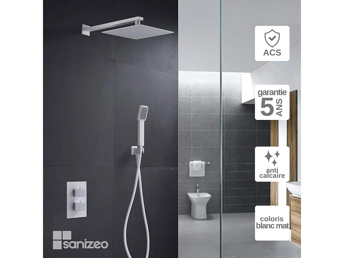 Colonne de Douche Encastrée blanc mat anti-calcaire - Design Moderne et Économie d'eau - Kit Complet CIES IMEX