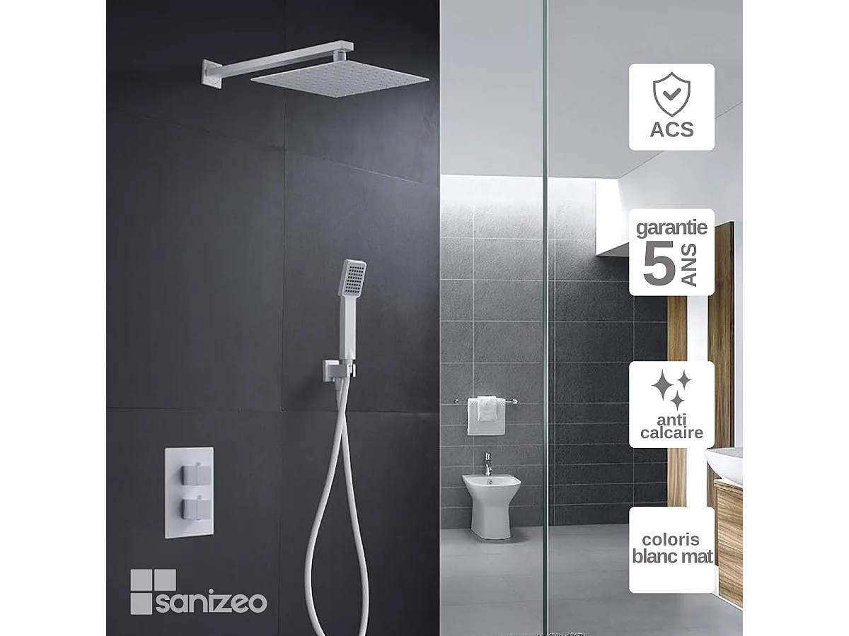 Colonne de Douche Encastrée blanc mat anti-calcaire - Design Moderne et Économie d'eau - Kit Complet CIES IMEX