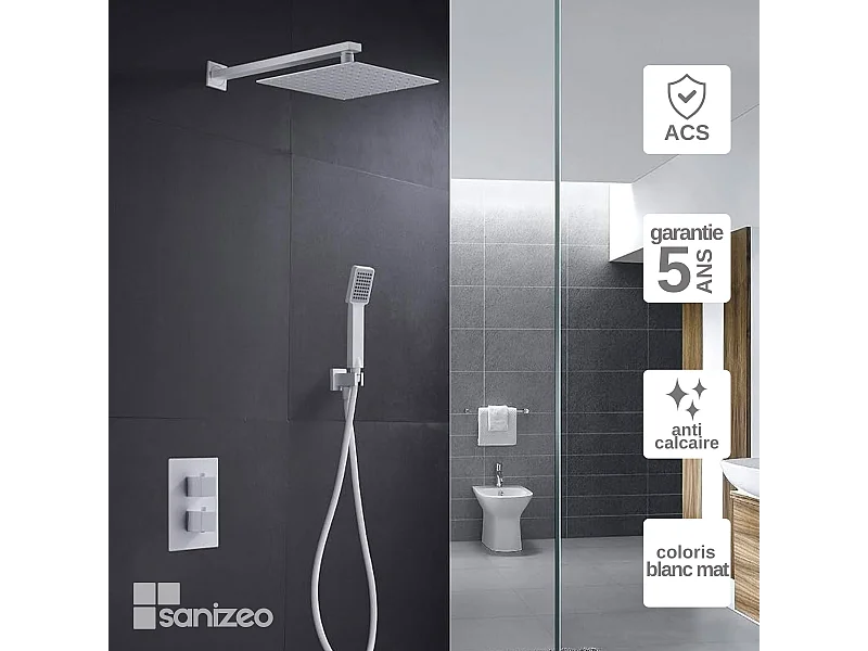 Colonne de Douche Encastrée blanc mat anti-calcaire - Design Moderne et Économie d'eau - Kit Complet CIES IMEX