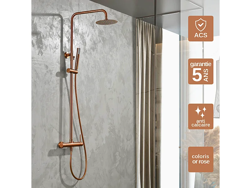 Colonne de Douche Anti-Calcaire Or Rose Cuivré IMEX MONZA BDM039/ORC