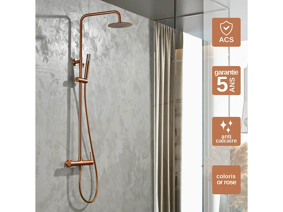 Colonne de Douche Anti-Calcaire Or Rose Cuivré IMEX MONZA BDM039/ORC