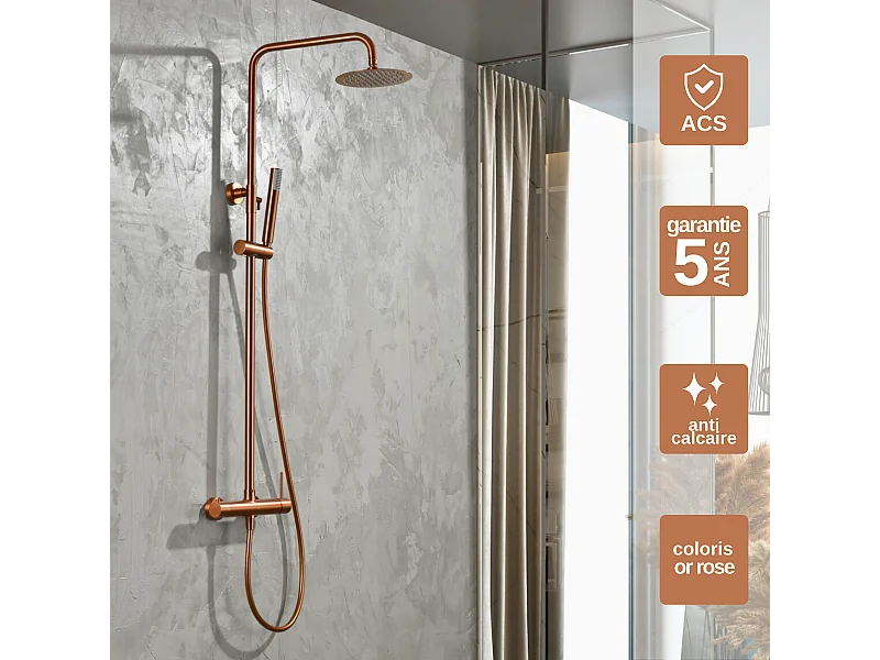 Colonne de Douche Anti-Calcaire Or Rose Cuivré IMEX MONZA BDM039/ORC