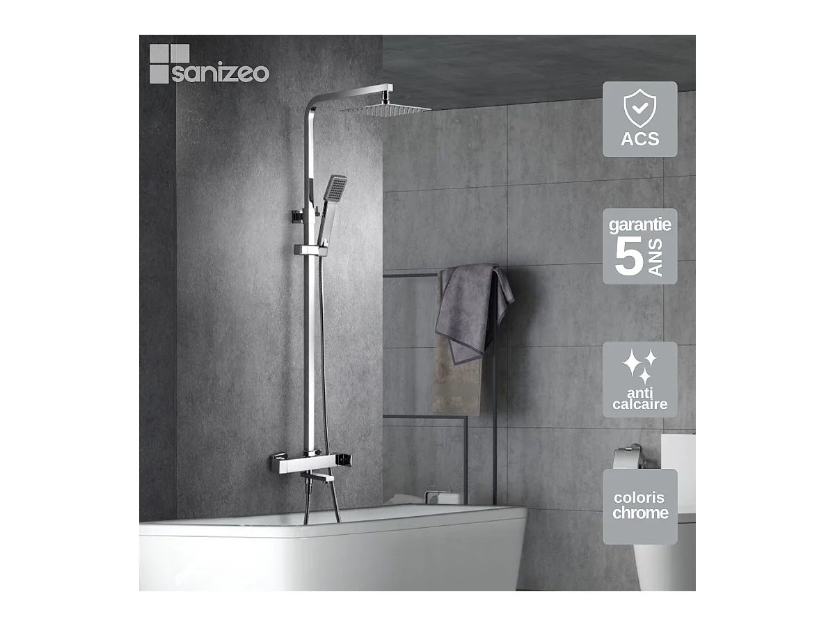 Colonne de Douche et Baignoire chromé anti-calcaire - Design Moderne et Économie d'eau - Kit Complet FIYI IMEX