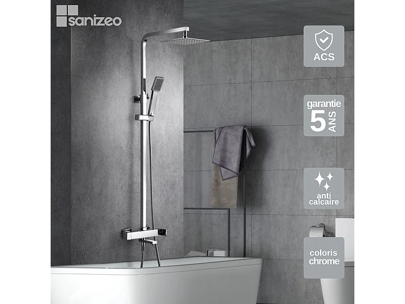 Colonne de Douche et Baignoire chromé anti-calcaire - Design Moderne et Économie d'eau - Kit Complet FIYI IMEX