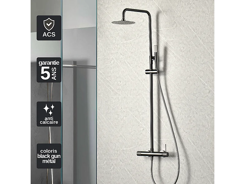 Colonne de Douche noir métal anti-calcaire - Design Moderne et Économie d'eau - Kit Complet LINE IMEX