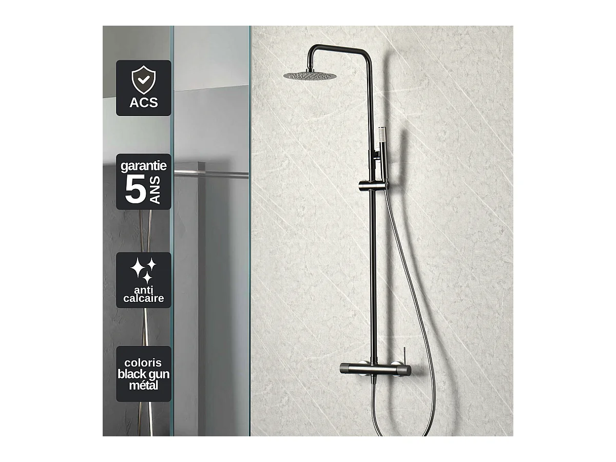 Colonne de Douche Anti-Calcaire Black Gun Métal IMEX BDD038/BGM
