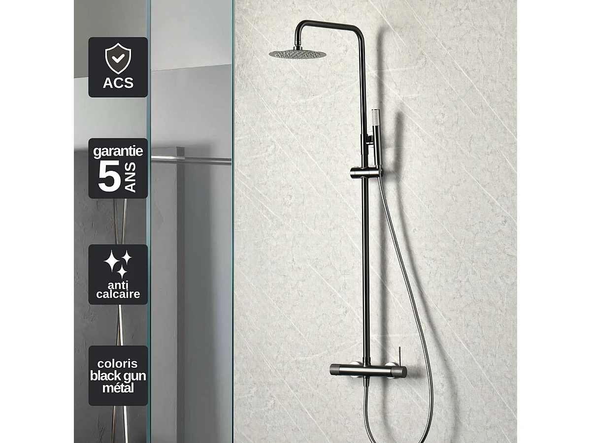 Colonne de Douche noir métal anti-calcaire - Design Moderne et Économie d'eau - Kit Complet LINE IMEX