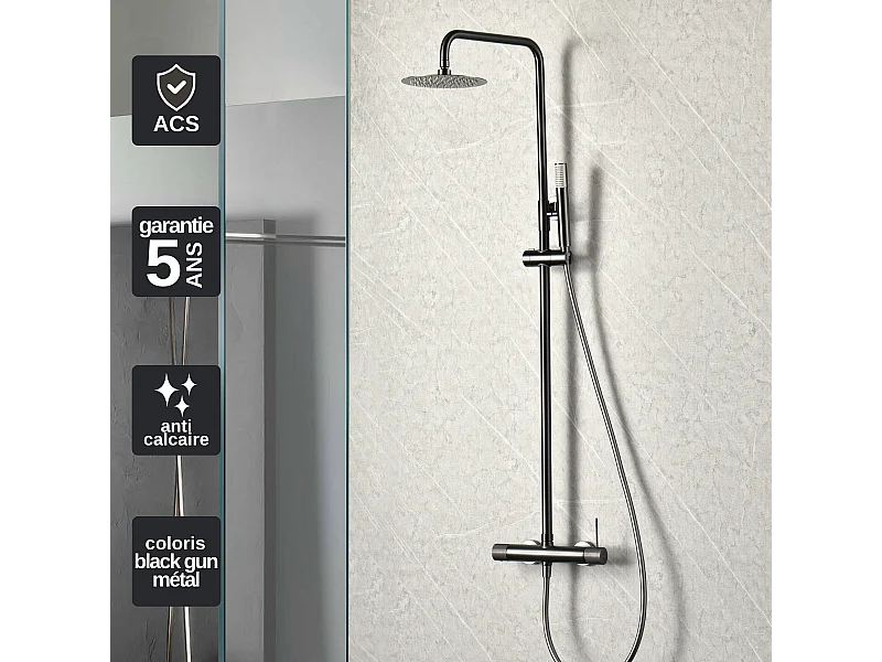 Colonne de Douche noir métal anti-calcaire - Design Moderne et Économie d'eau - Kit Complet LINE IMEX