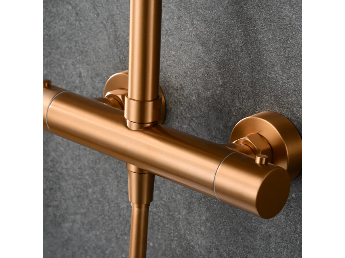 Colonne de Douche avec Mitigeur Thermostatique or rose cuivré anti-calcaire - Design Moderne - NAPOLES IMEX