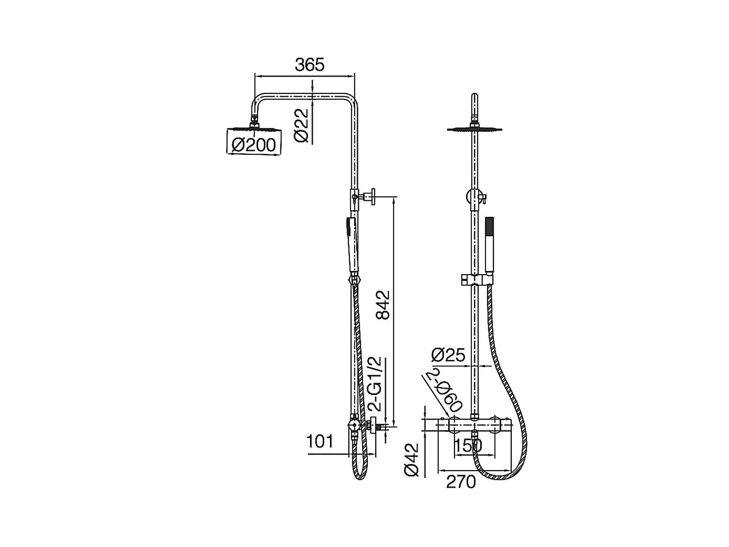 Colonne de Douche avec Mitigeur Thermostatique or rose cuivré anti-calcaire - Design Moderne - NAPOLES IMEX