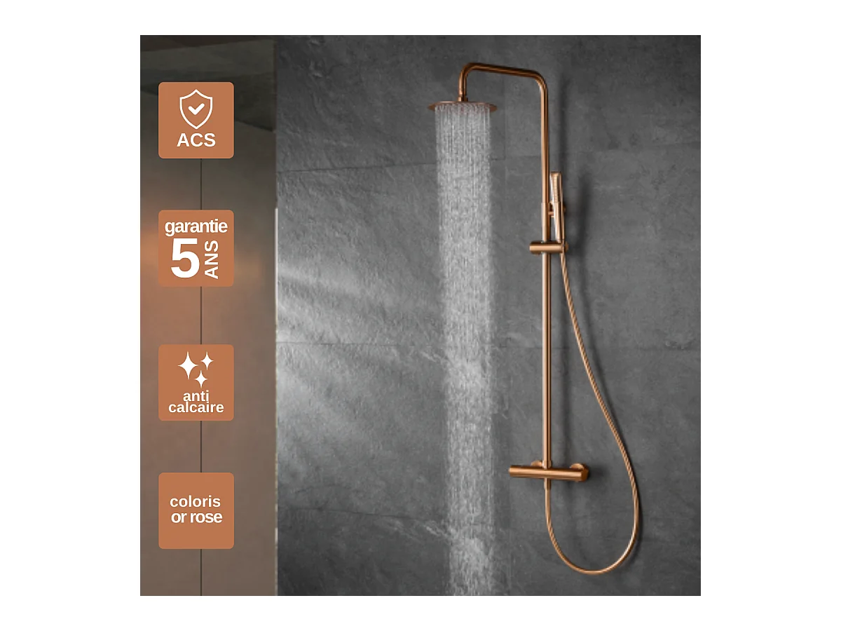 Colonne de Douche Thermostatique Anti-Calcaire Or Rose Cuivré IMEX NAPOLES BTN047/ORC