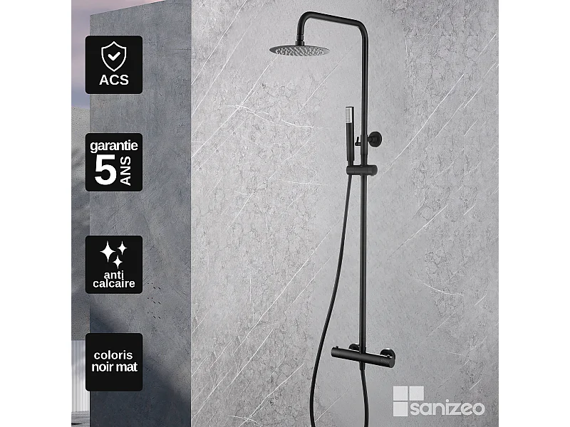 Colonne de Douche avec Mitigeur Thermostatique noir mat anti-calcaire - Design Moderne - GENOVA IMEX
