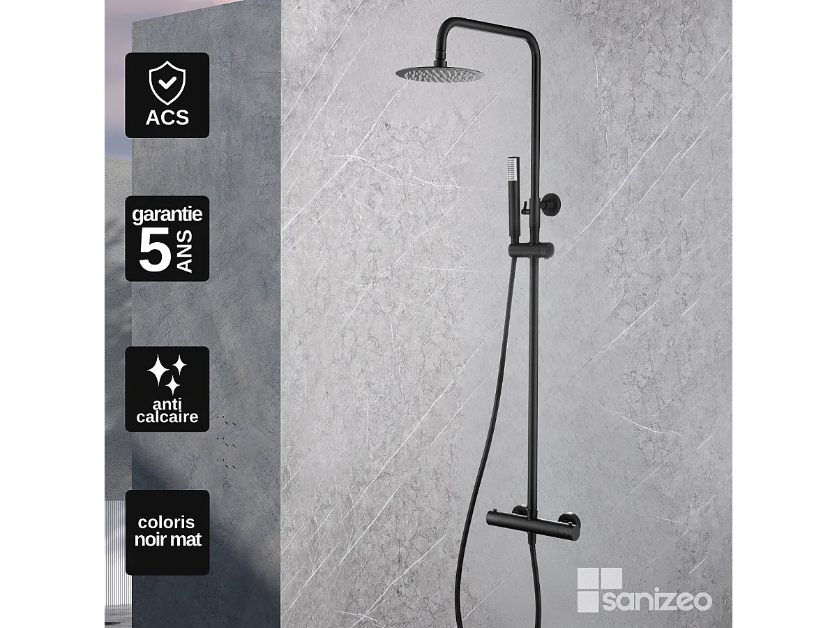 Colonne de Douche avec Mitigeur Thermostatique noir mat anti-calcaire - Design Moderne - GENOVA IMEX