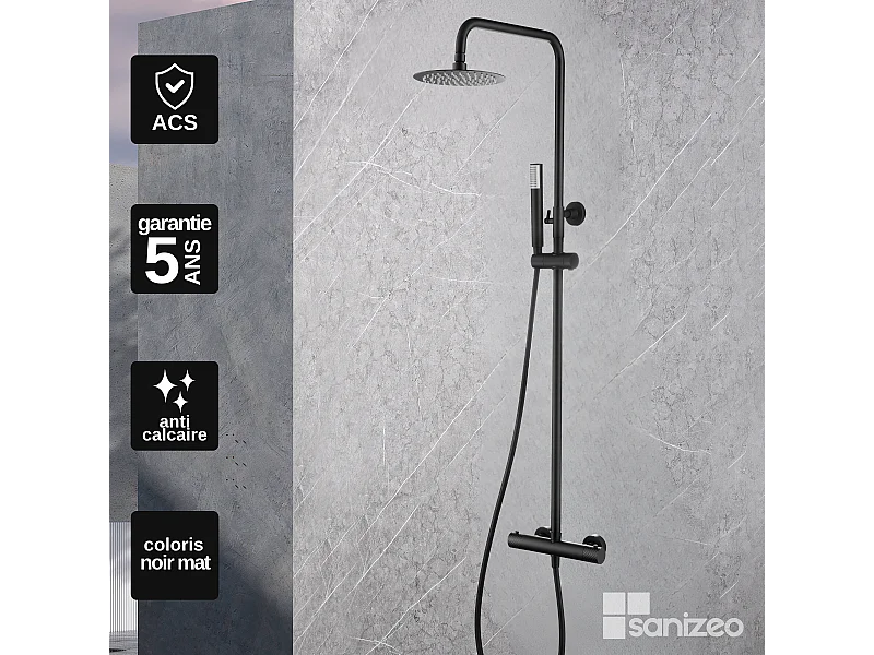Colonne de Douche avec Mitigeur Thermostatique noir mat anti-calcaire - Design Moderne - GENOVA IMEX