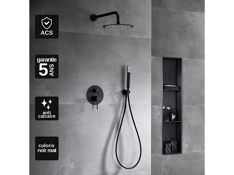 Colonne de Douche Encastrée Anti-Calcaire Noir Mat IMEX MONZA GPM039/NG