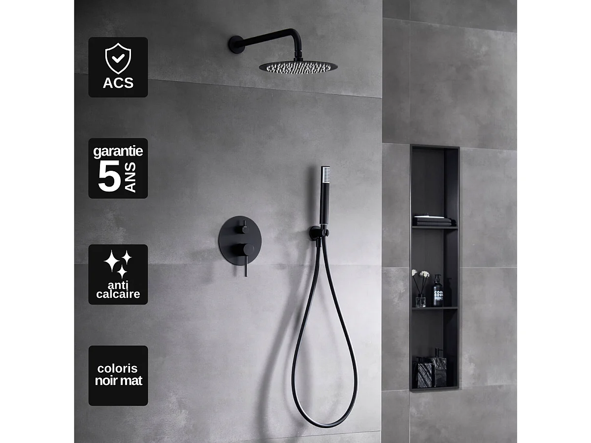 Colonne de Douche Encastrée Anti-Calcaire Noir Mat IMEX MONZA GPM039/NG