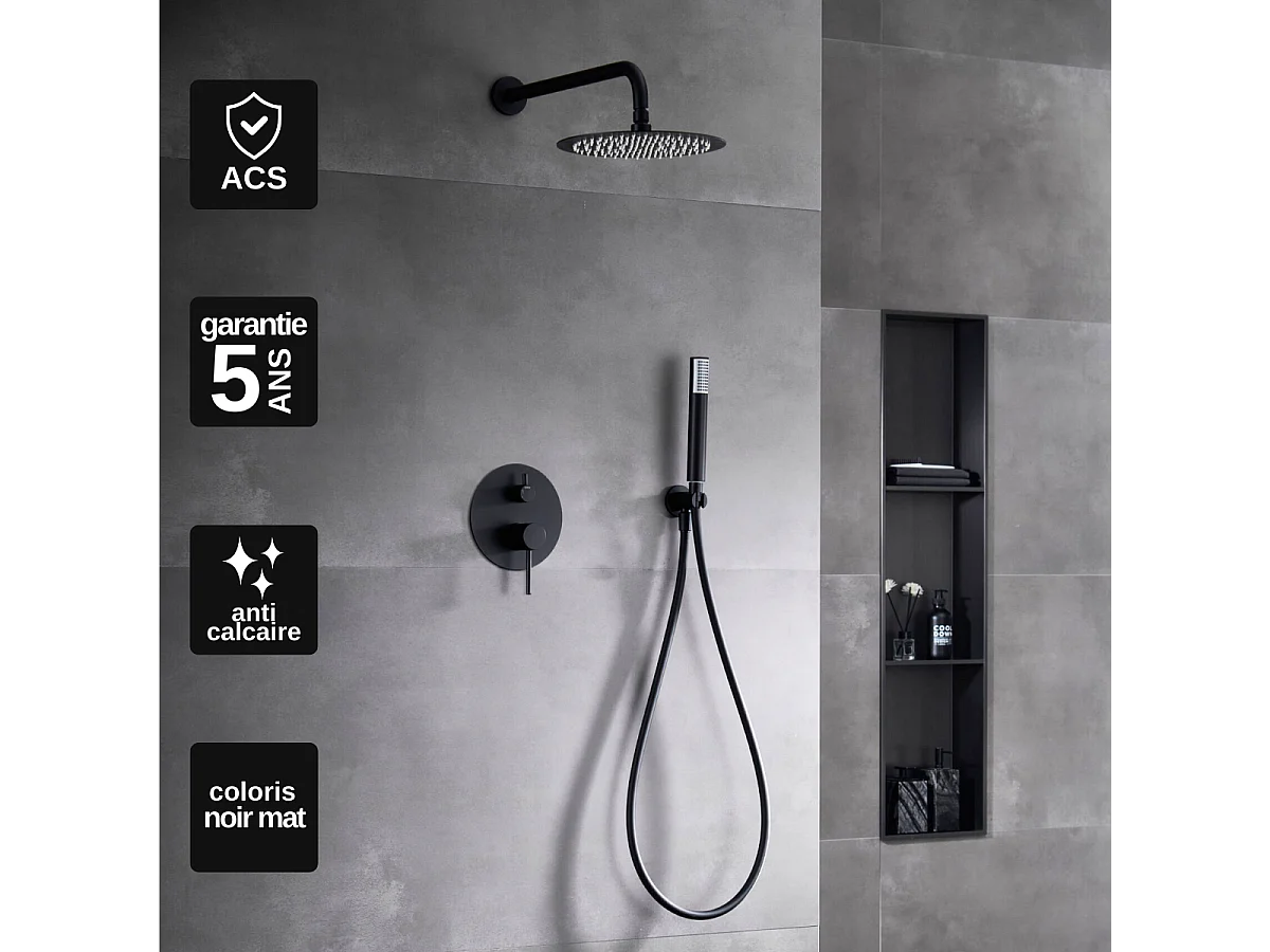 Colonne de Douche Encastrée Anti-Calcaire Noir Mat IMEX MONZA GPM039/NG