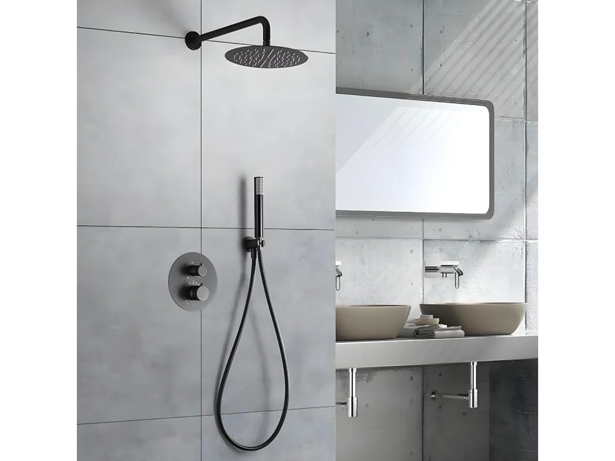 Colonne de Douche Encastrée avec Mitigeur Thermostatique noir métal  anti-calcaire - Design Moderne - LINE IMEX