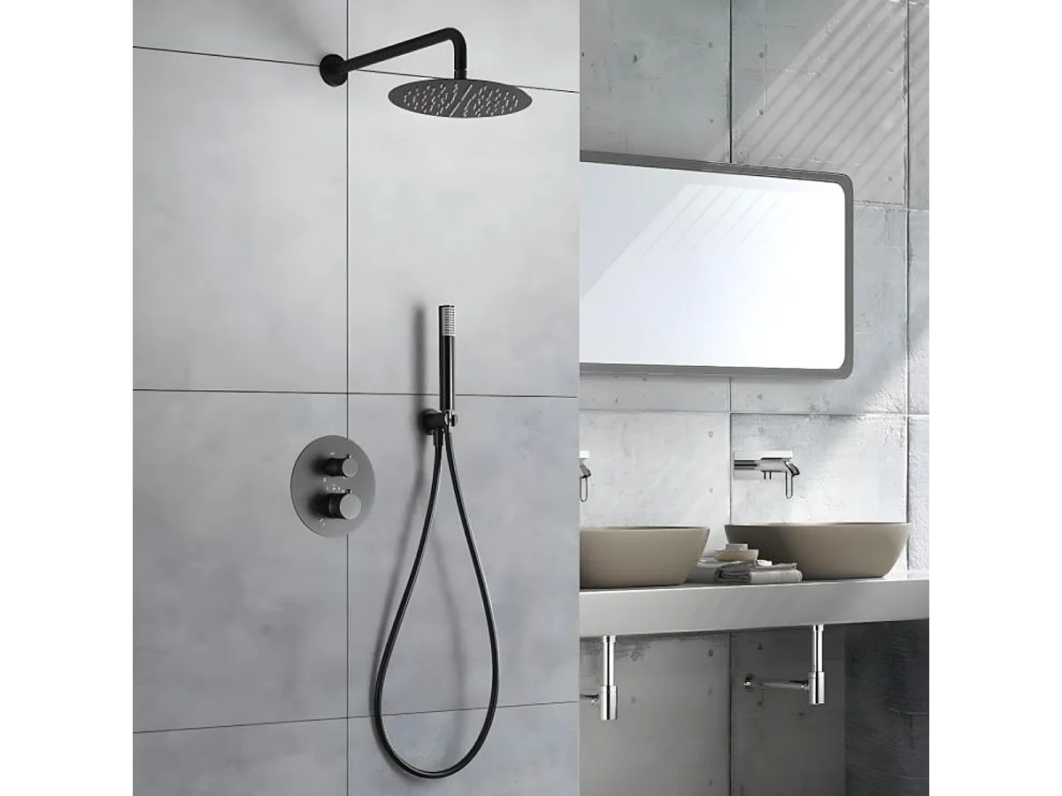 Colonne de Douche Encastrée avec Mitigeur Thermostatique noir métal  anti-calcaire - Design Moderne - LINE IMEX