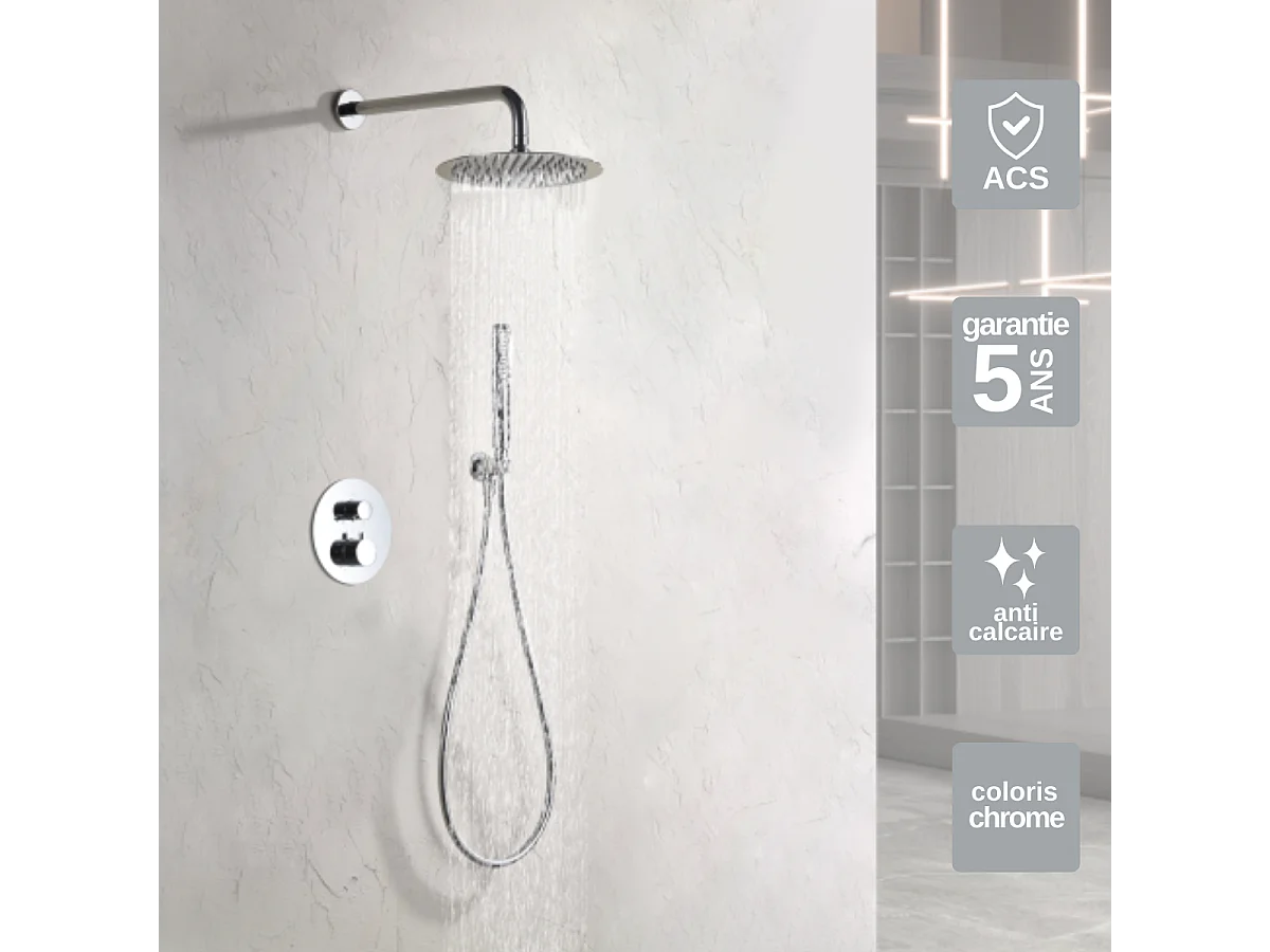 Colonne de Douche Encastrée avec Mitigeur Thermostatique chromé anti-calcaire - Design Moderne - NAPOLES IMEX