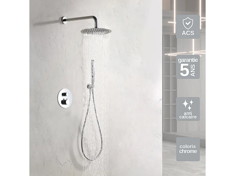 Colonne de Douche Encastrée avec Mitigeur Thermostatique chromé anti-calcaire - Design Moderne - NAPOLES IMEX