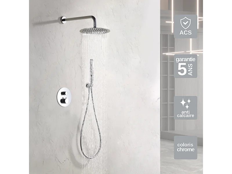 Colonne de Douche Encastrée avec Mitigeur Thermostatique chromé anti-calcaire - Design Moderne - NAPOLES IMEX