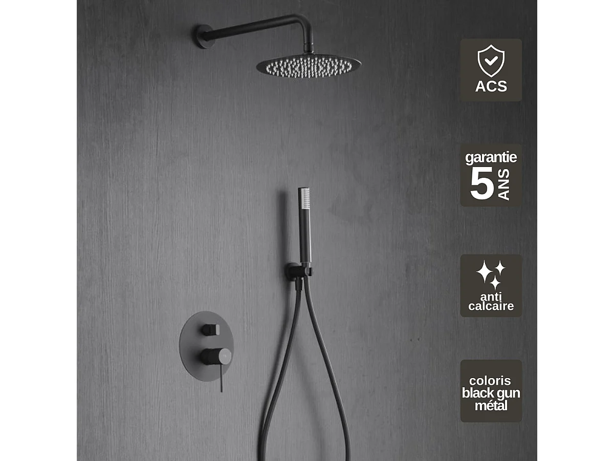Colonne de Douche Encastrée noir métal anti-calcaire - Design Moderne et Économie d'eau - Kit Complet LINE IMEX