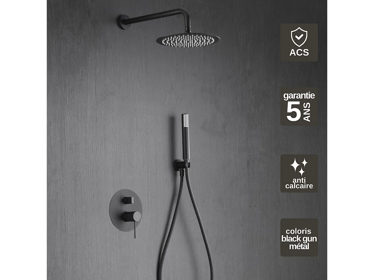 Colonne de Douche Encastrée noir métal anti-calcaire - Design Moderne et Économie d'eau - Kit Complet LINE IMEX