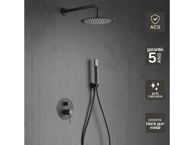 Colonne de Douche Encastrée noir métal anti-calcaire - Design Moderne et Économie d'eau - Kit Complet LINE IMEX