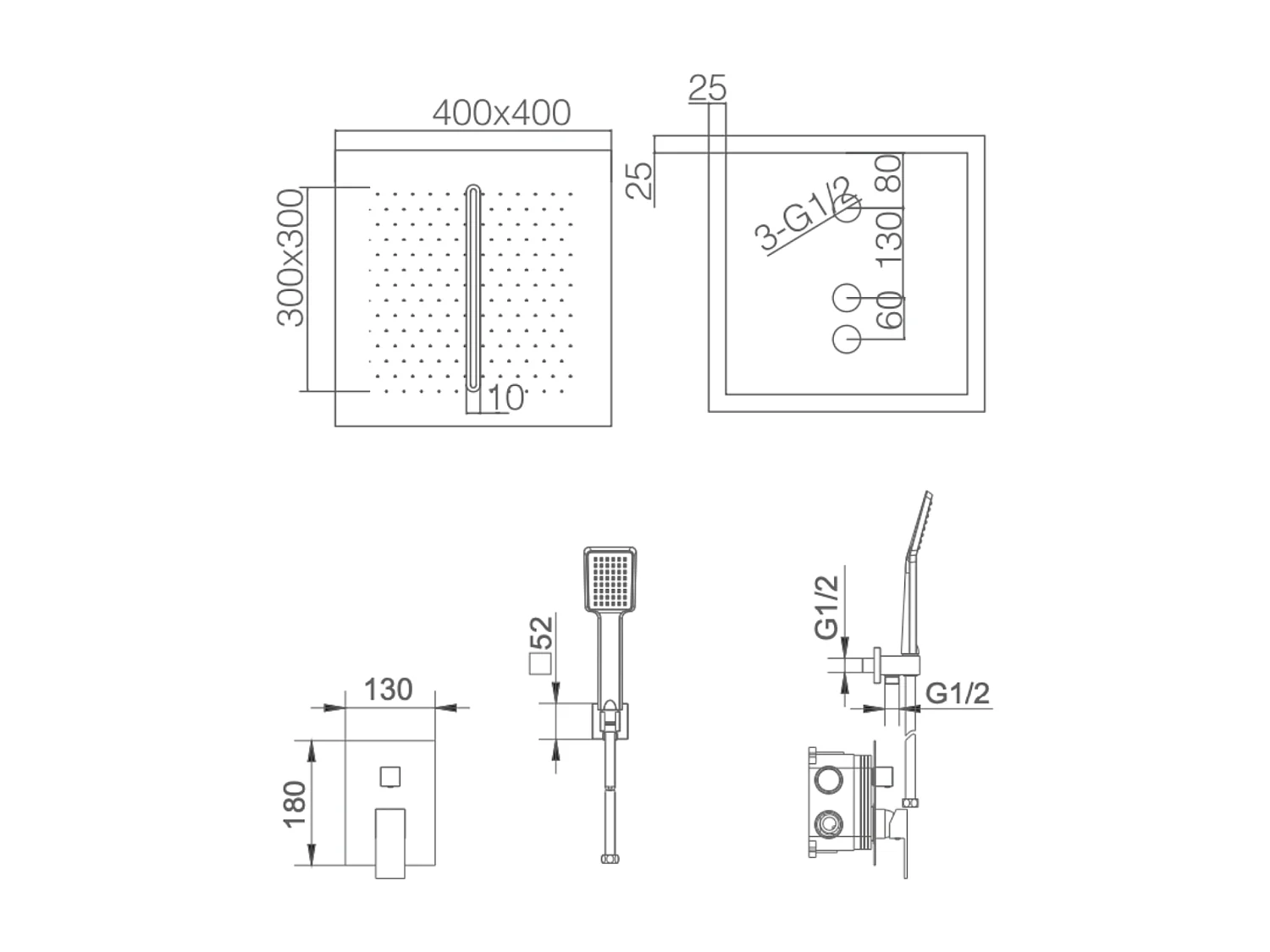 Colonne de Douche Encastrée Anti-Calcaire Chrome MALAGA GTS020