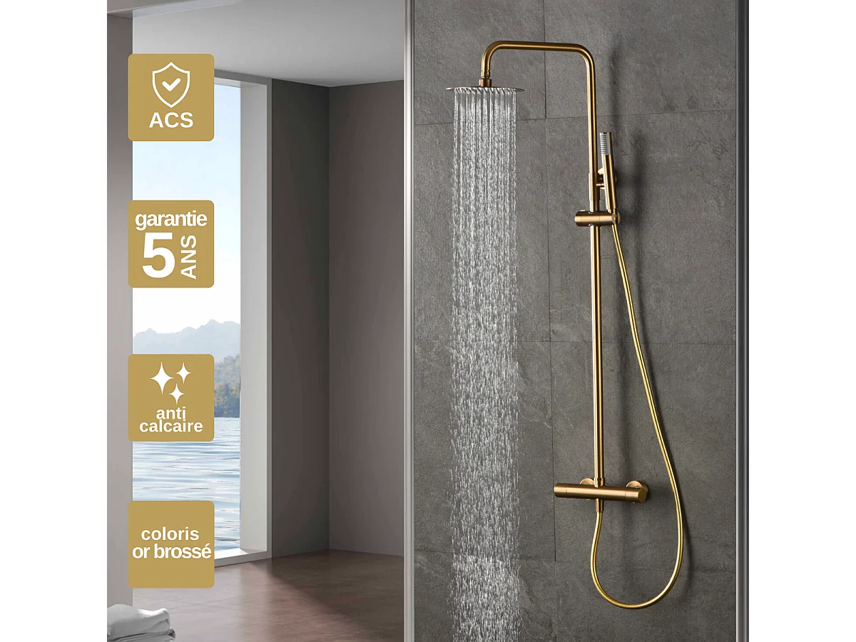Colonne de Douche Thermostatique Anti-Calcaire Or Brossé IMEX MONZA BTM039/OC