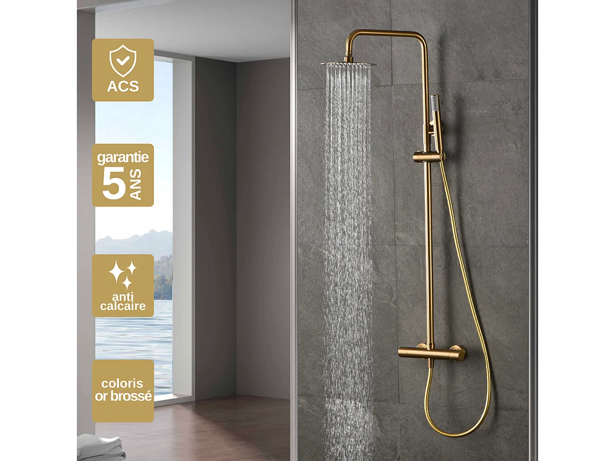 Colonne de Douche Thermostatique Anti-Calcaire Or Brossé IMEX MONZA BTM039/OC