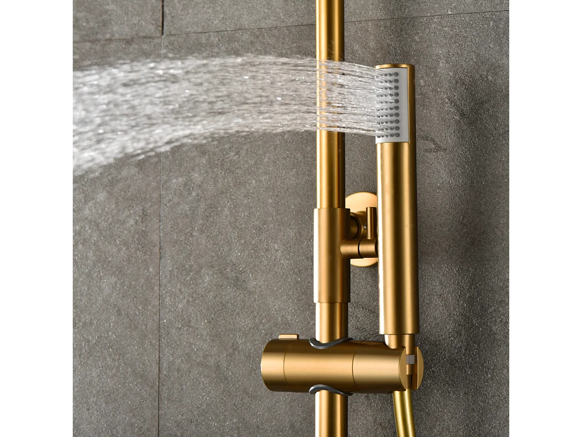 Colonne de Douche Thermostatique Anti-Calcaire Or Brossé - IMEX MONZA