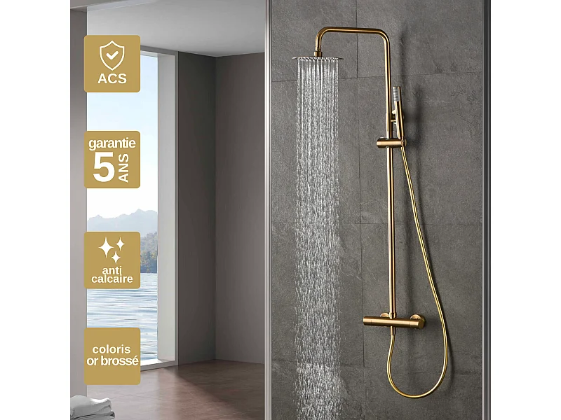 Colonne de Douche Thermostatique Anti-Calcaire Or Brossé IMEX MONZA BTM039/OC
