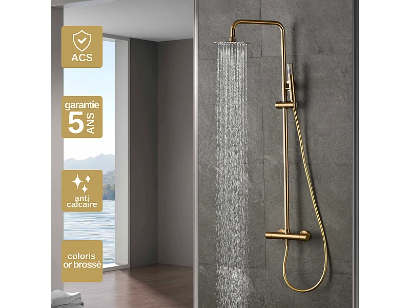 Colonne de Douche Thermostatique Anti-Calcaire Or Brossé IMEX MONZA BTM039/OC