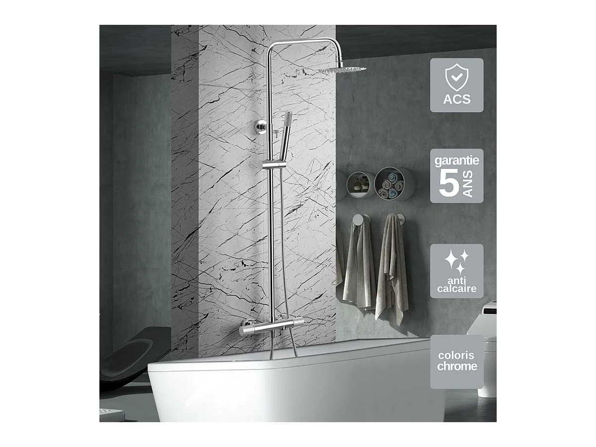Colonne de Douche et Baignoire Thermostatique Anti-Calcaire Chrome IMEX MONZA BTD038-B