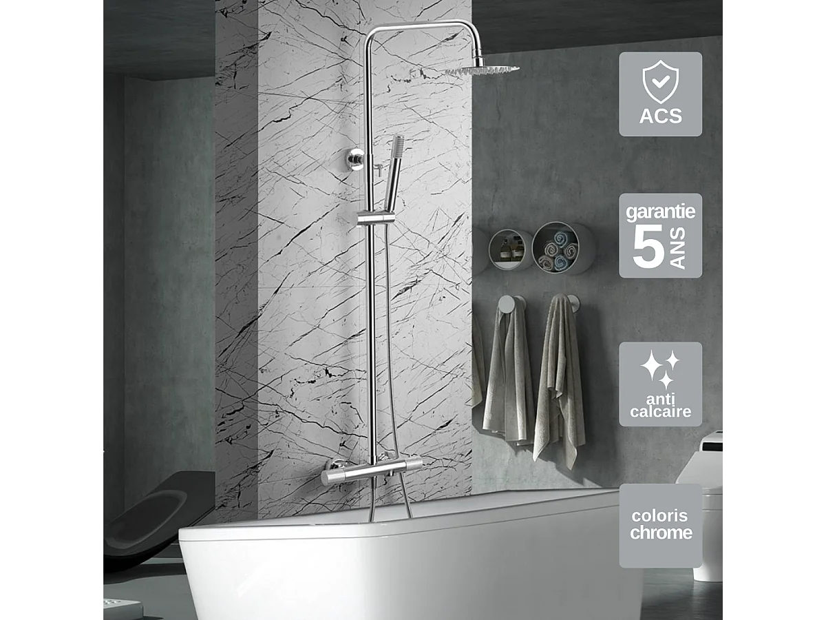 Colonne de Douche et Baignoire Thermostatique chromé anti-calcaire - Design Moderne - MONZA IMEX